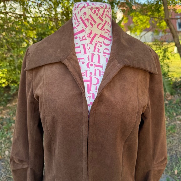 Vintage Spooner Prague Brown Ultrasuede Mid Length Ruched Sleeve Car Coat Size 4 - Picture 4 of 11